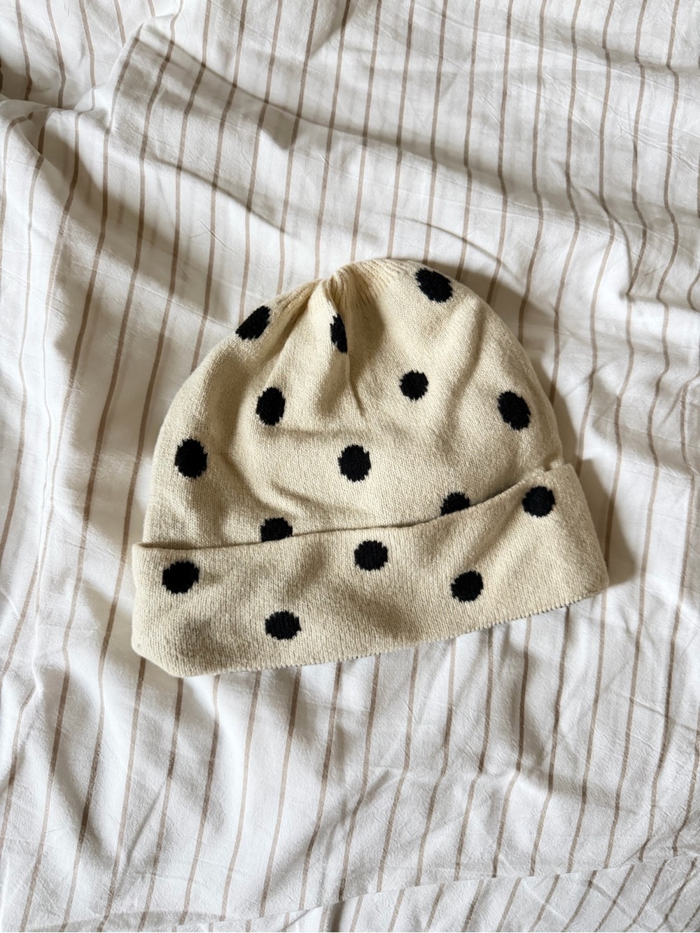 GAP Cream Beanie Hat with Black Polka Dots